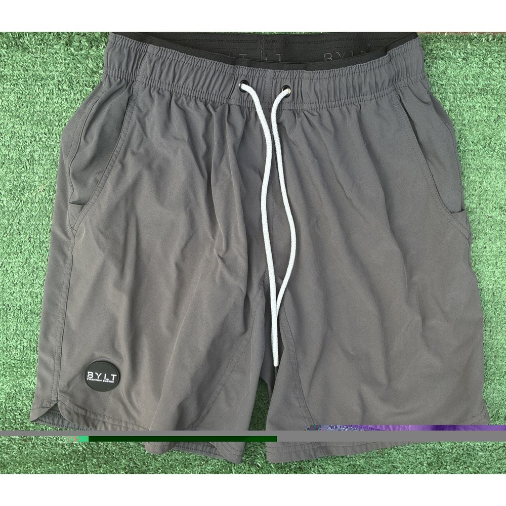 BYLT Premium Basics Mens Gray Athletic Shorts Camo Liner Size Medium 30 Waist